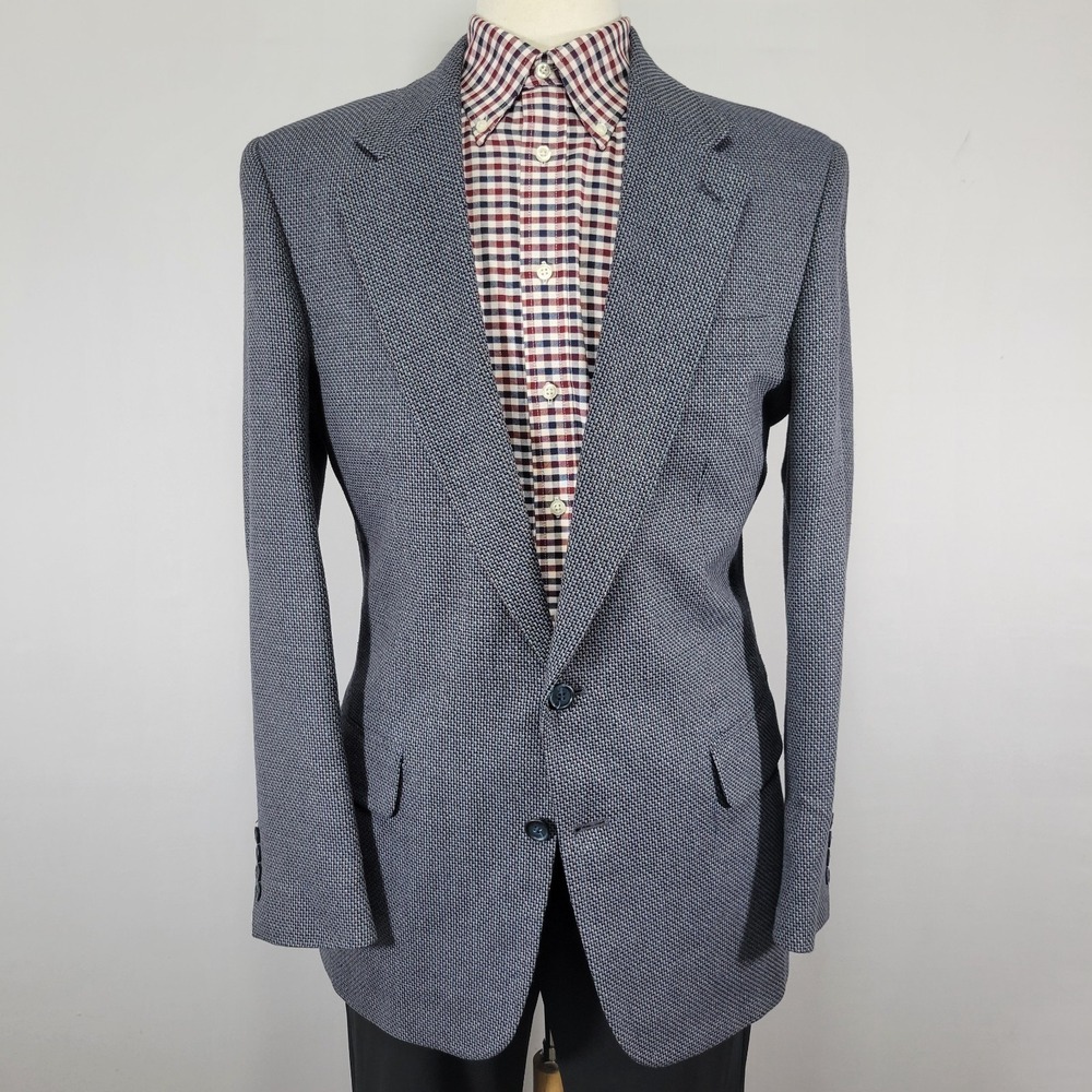 Stafford Men's Sport Coat Blazer Two Button Blue Gray Silk Wool Blend Size 40L